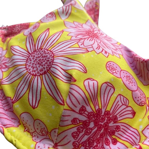 Bright Yellow and Pink Floral Two Piece Bikini Size Small - Picture 7 of 12